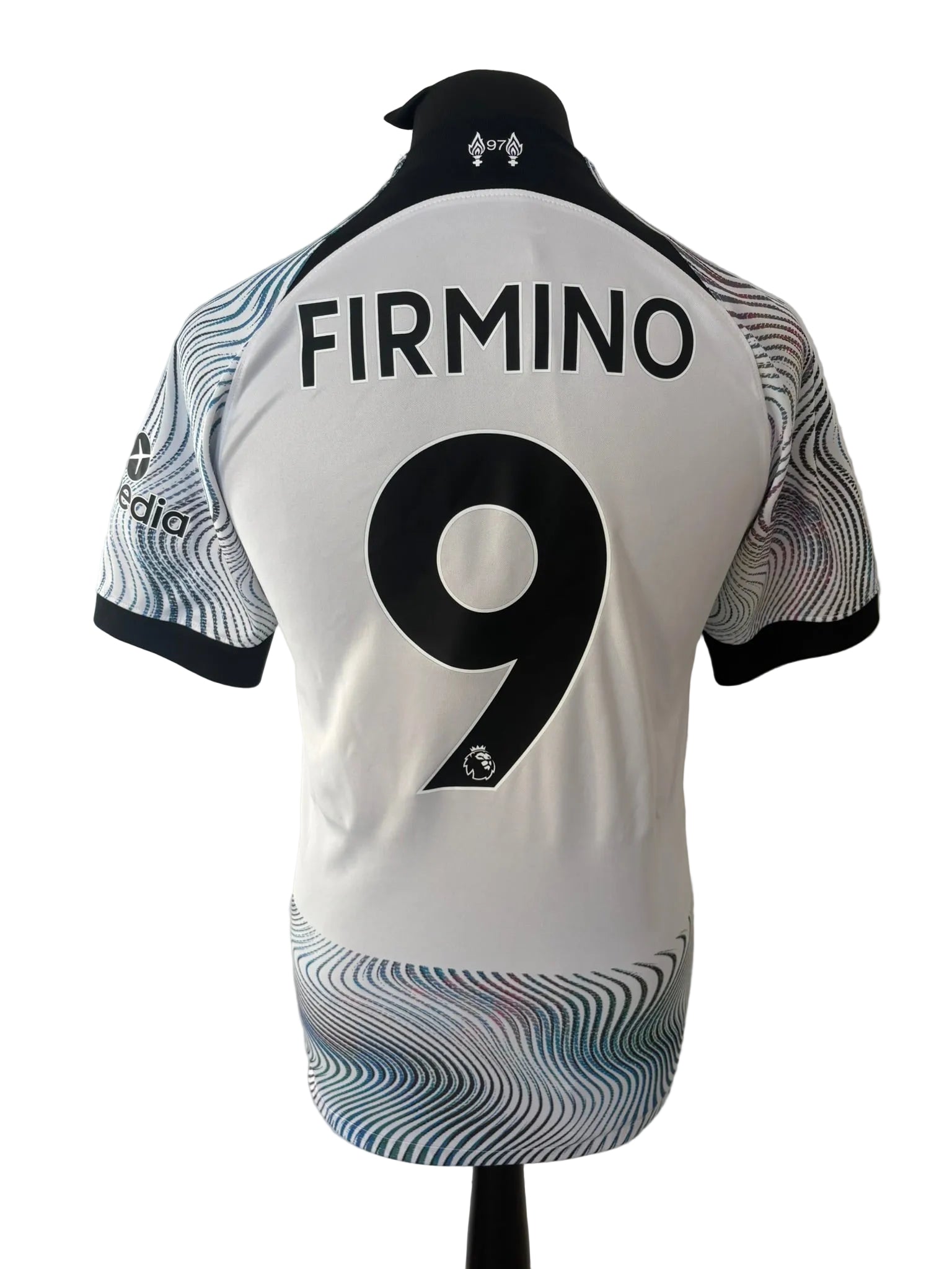 Liverpool 2022-23 away football shirt, white, small, Nike, Roberto Firmino, back