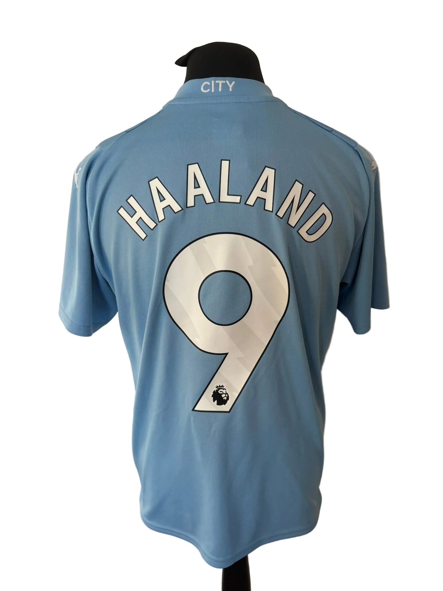 Manchester City 2023-24 home football shirt, blue, Large, Puma, Erling Haaland, back