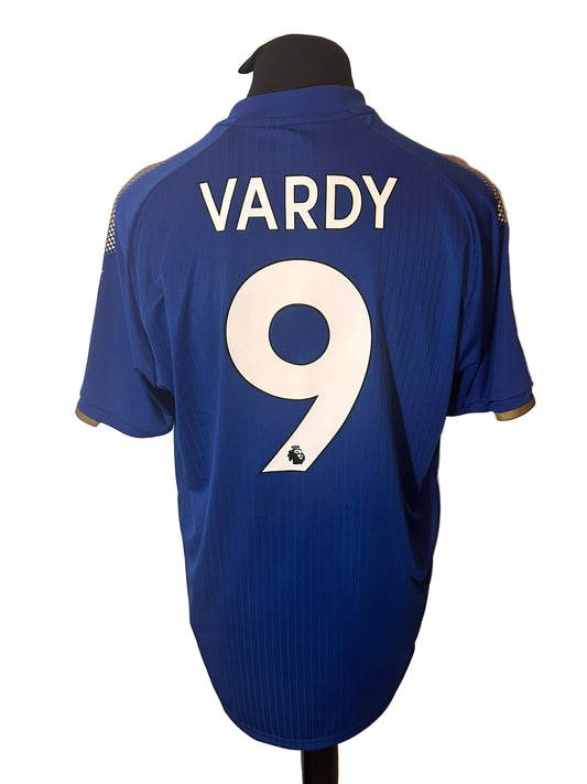 Leicester City 2017-18 home football shirt, Puma, extra large, XL, blue, Jamie Vardy, back