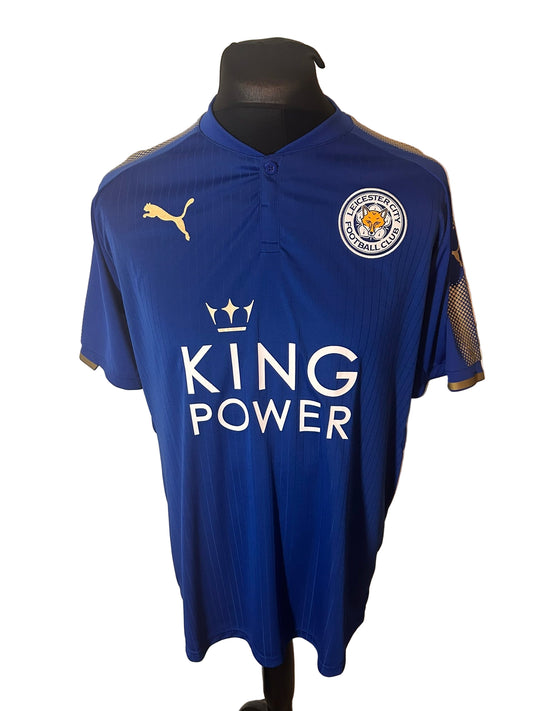 Leicester City 2017-18 home football shirt, Puma, extra large, XL, blue, Jamie Vardy, front