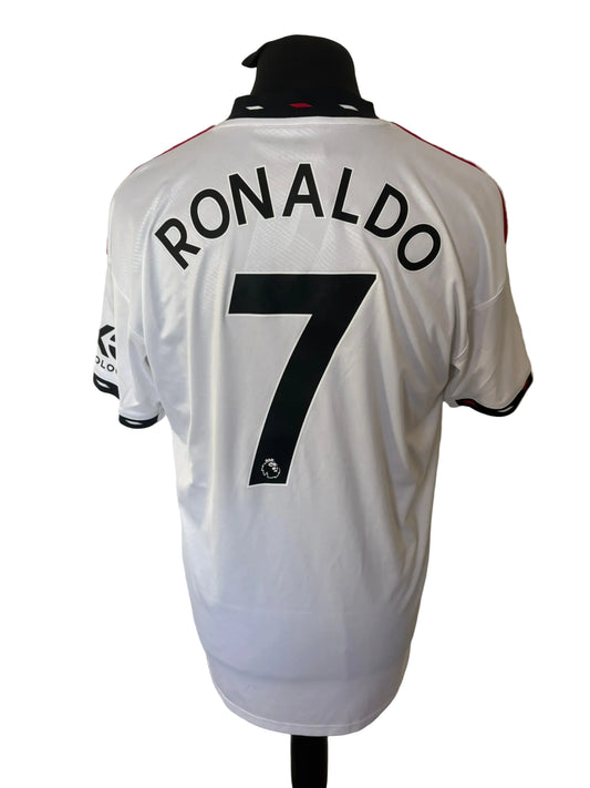 Manchester United 2022-23 away football shirt, white, Large, Adidas, Cristiano Ronaldo, back
