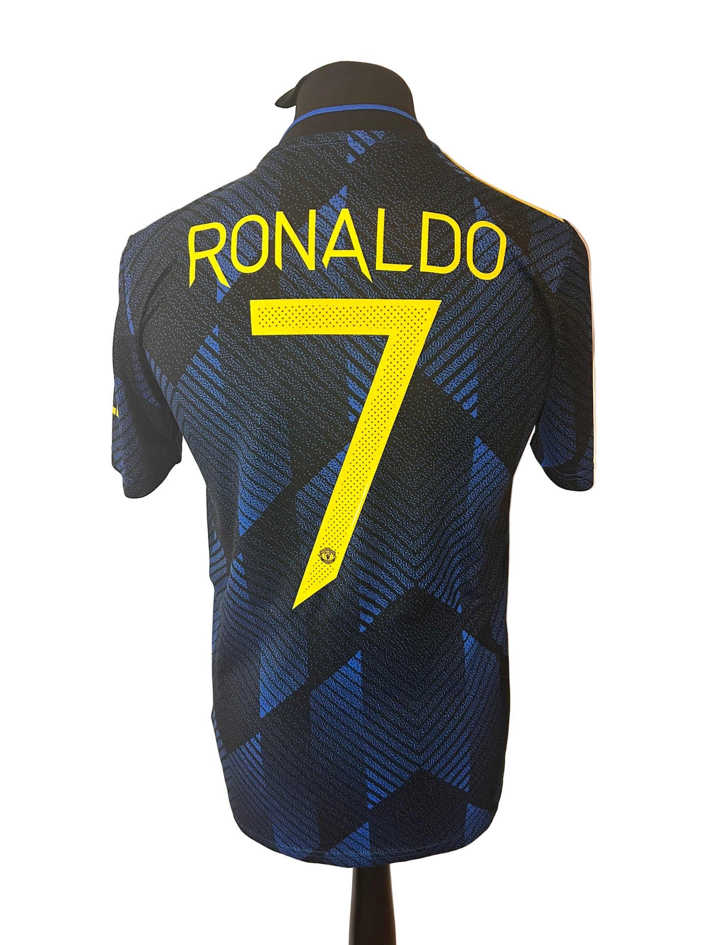 Manchester United 2021-22 third football shirt, adidas, small, blue and black, Cristiano Ronaldo, back