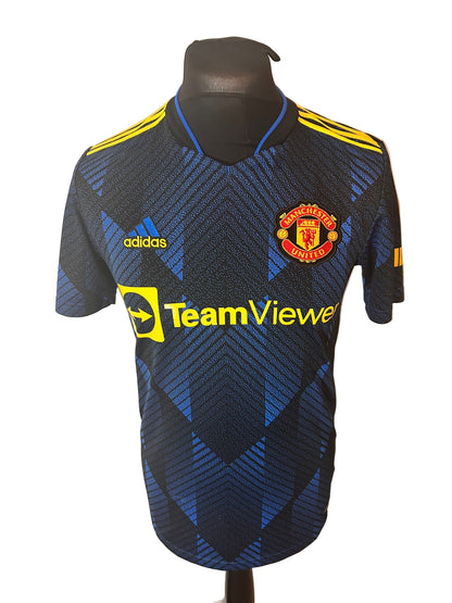 Manchester United 2021-22 third football shirt, adidas, small, blue and black, Cristiano Ronaldo, front
