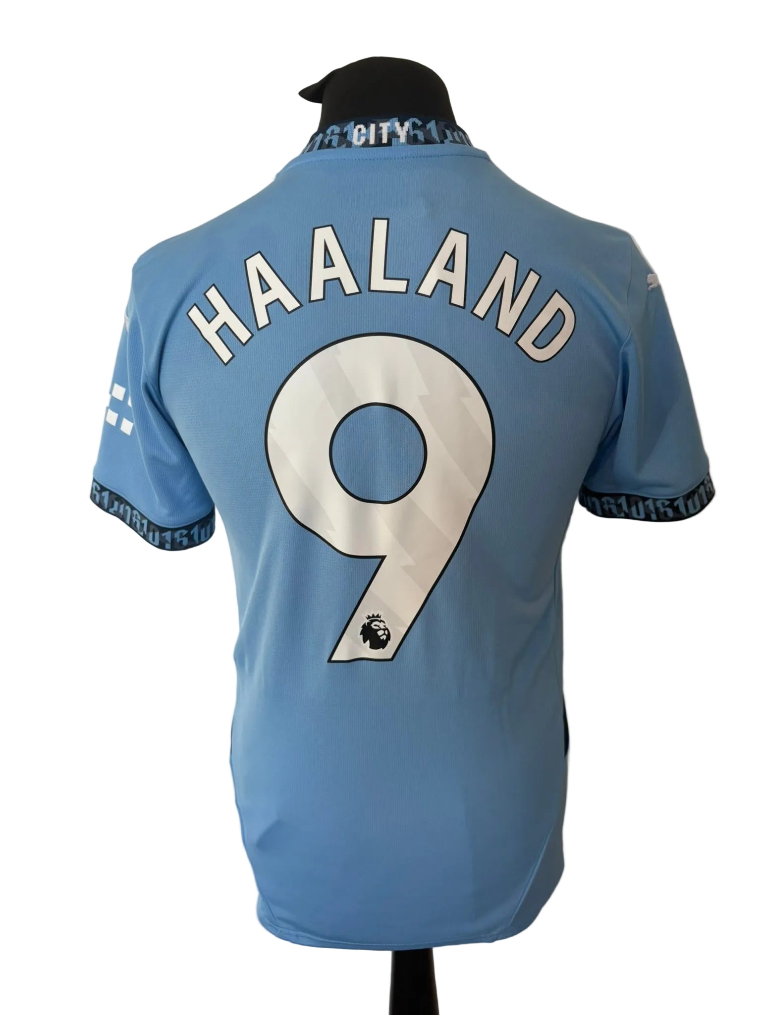 Manchester City 2024-25 home football shirt, blue, small, Puma, Erling Haaland, back