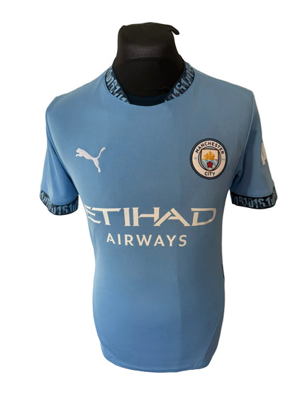 Manchester City 2024-25 home football shirt, blue, small, Puma, Erling Haaland, front