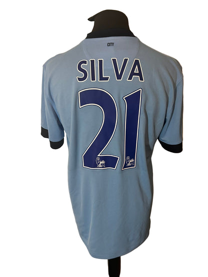 Manchester City 2014-15 home football shirt, Nike, large, blue, David Silva, back