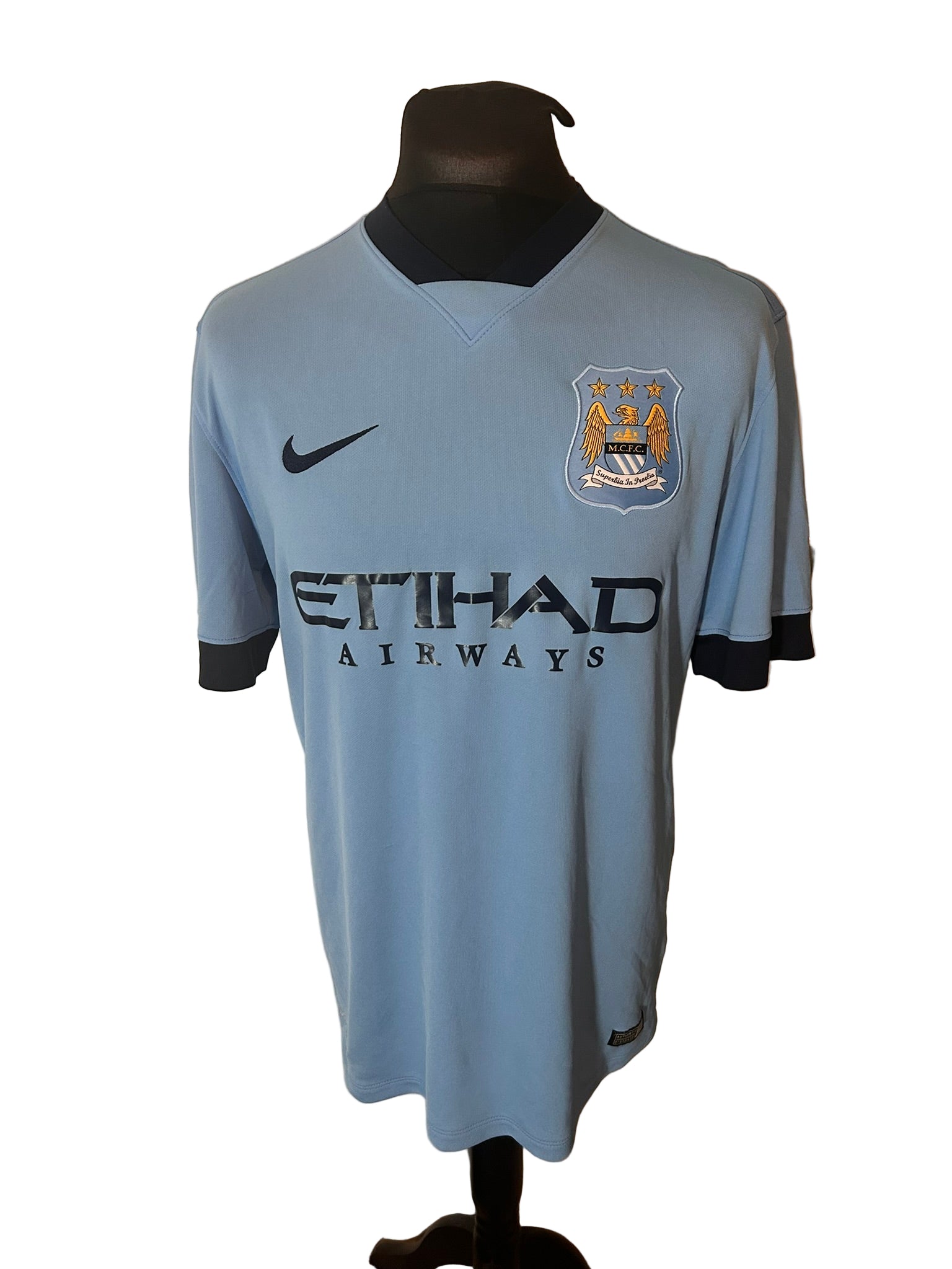 Manchester City 2014-15 home football shirt, Nike, large, blue, David Silva, front