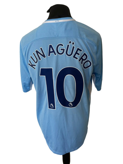 Manchester City 2017-18 home football shirt, blue, Extra Large, XL, Nike, Sergio Aguero, back