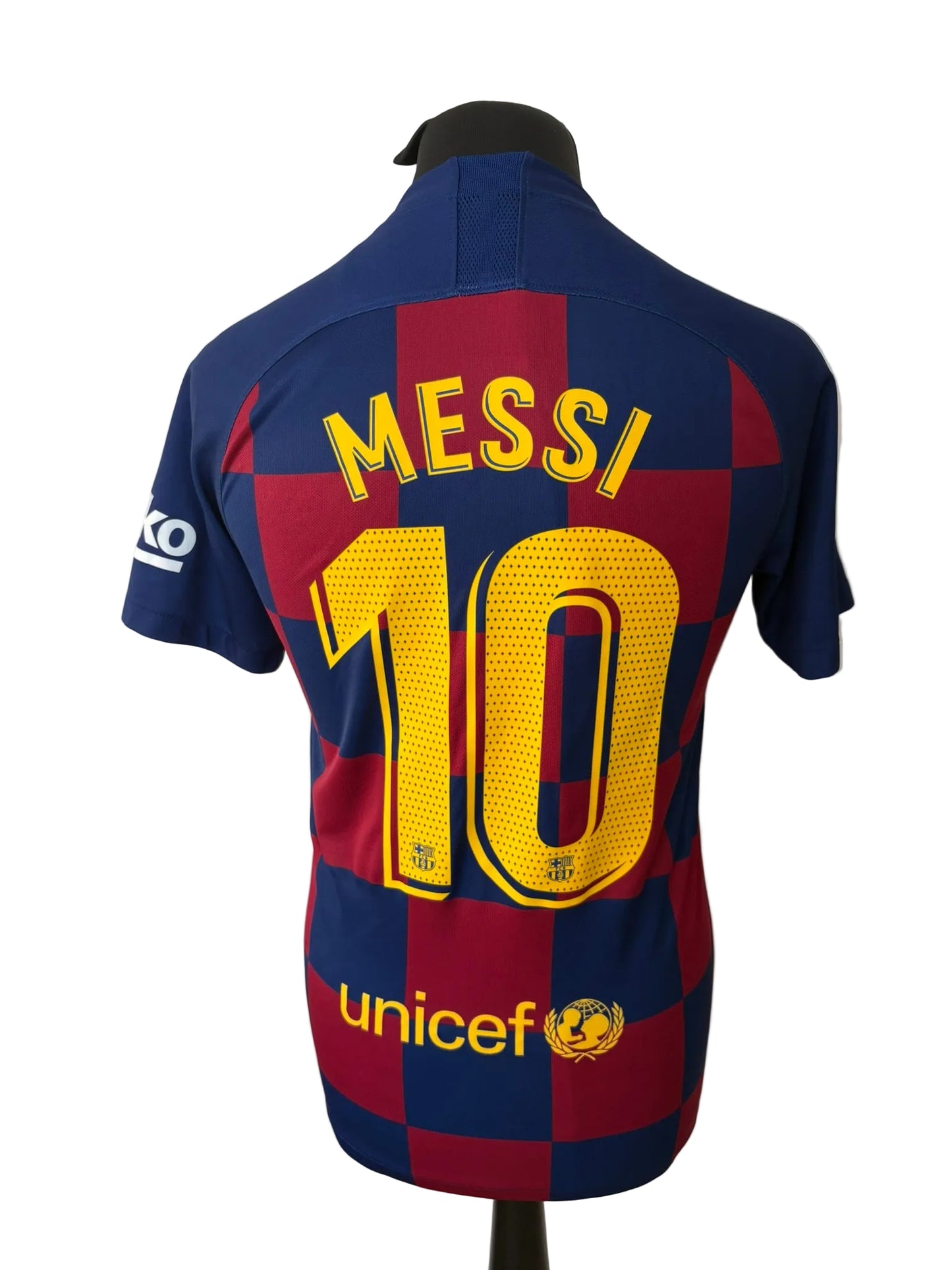 Barcelona 2019-20 home football shirt, blue and red, small, Nike, Lionel Messi, back