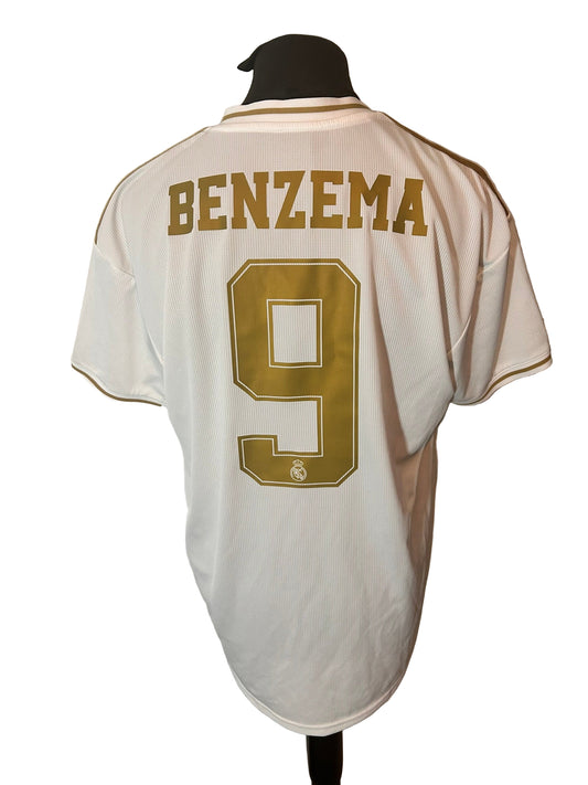 Real Madrid 2019-20 home football shirt, adidas, extra large, XL, white, Karim Benzema, back