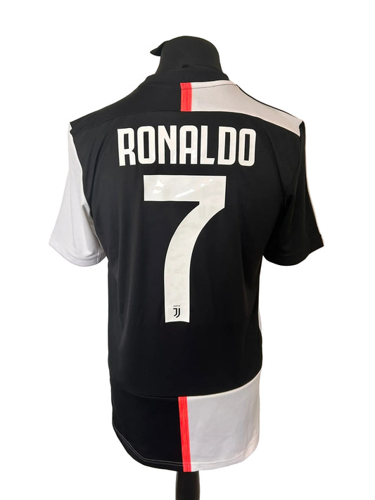 Juventus 2019-20 home football shirt, black and white, medium, Adidas, Cristiano Ronaldo, back