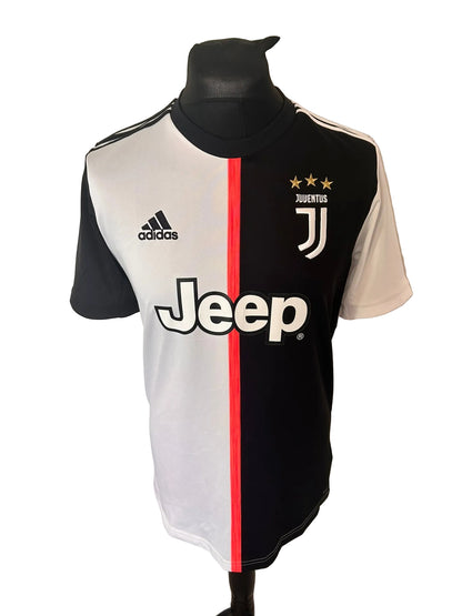 Juventus 2019-20 home football shirt, black and white, medium, Adidas, Cristiano Ronaldo, front