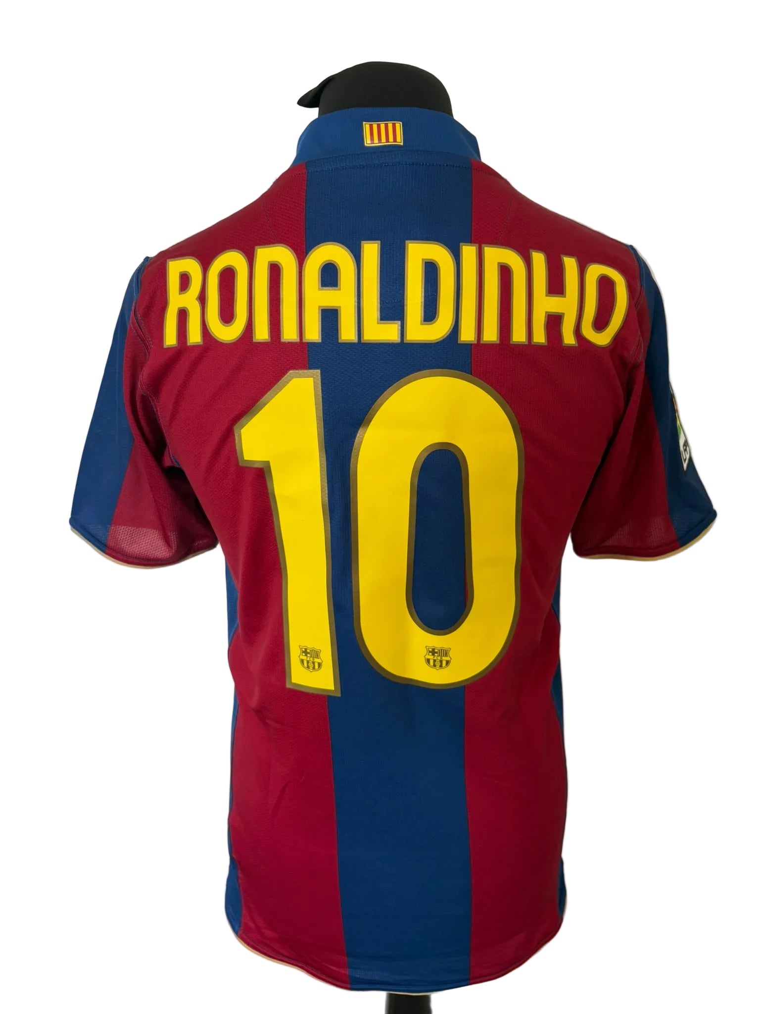 Barcelona 2007-08 home football shirt, blue and red, small, Nike, Ronaldinho, back