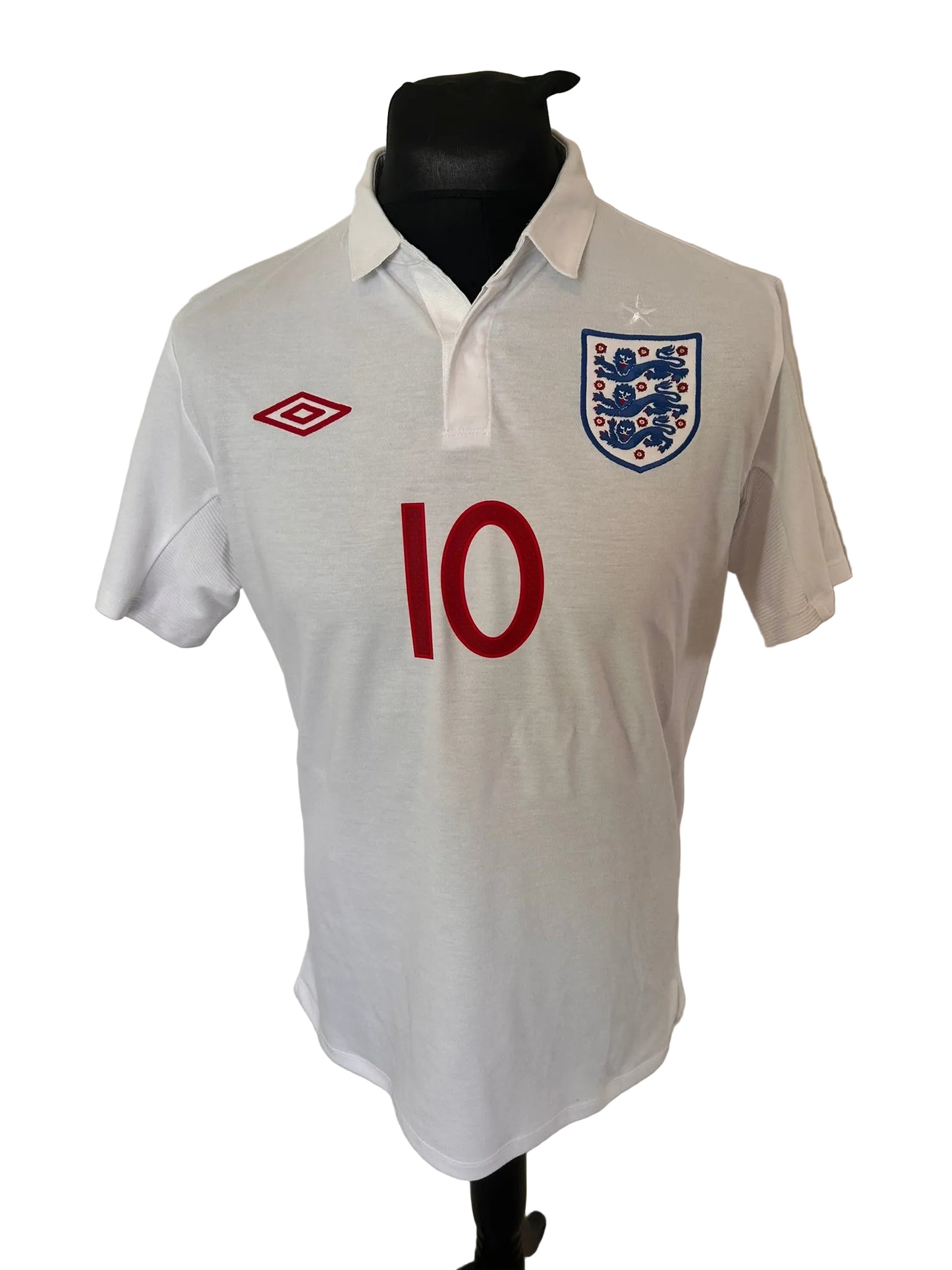 England 2009-10 home football shirt, white, medium, Umbro, Wayne Rooney, front