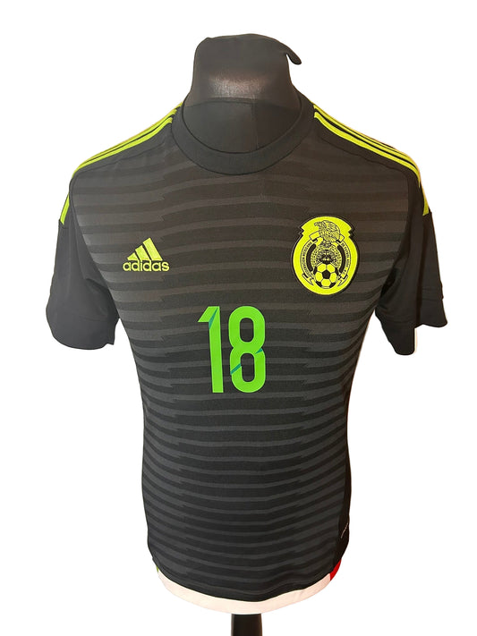 Mexico 2015 home football shirt, adidas, small, black, Andres Guardado, front