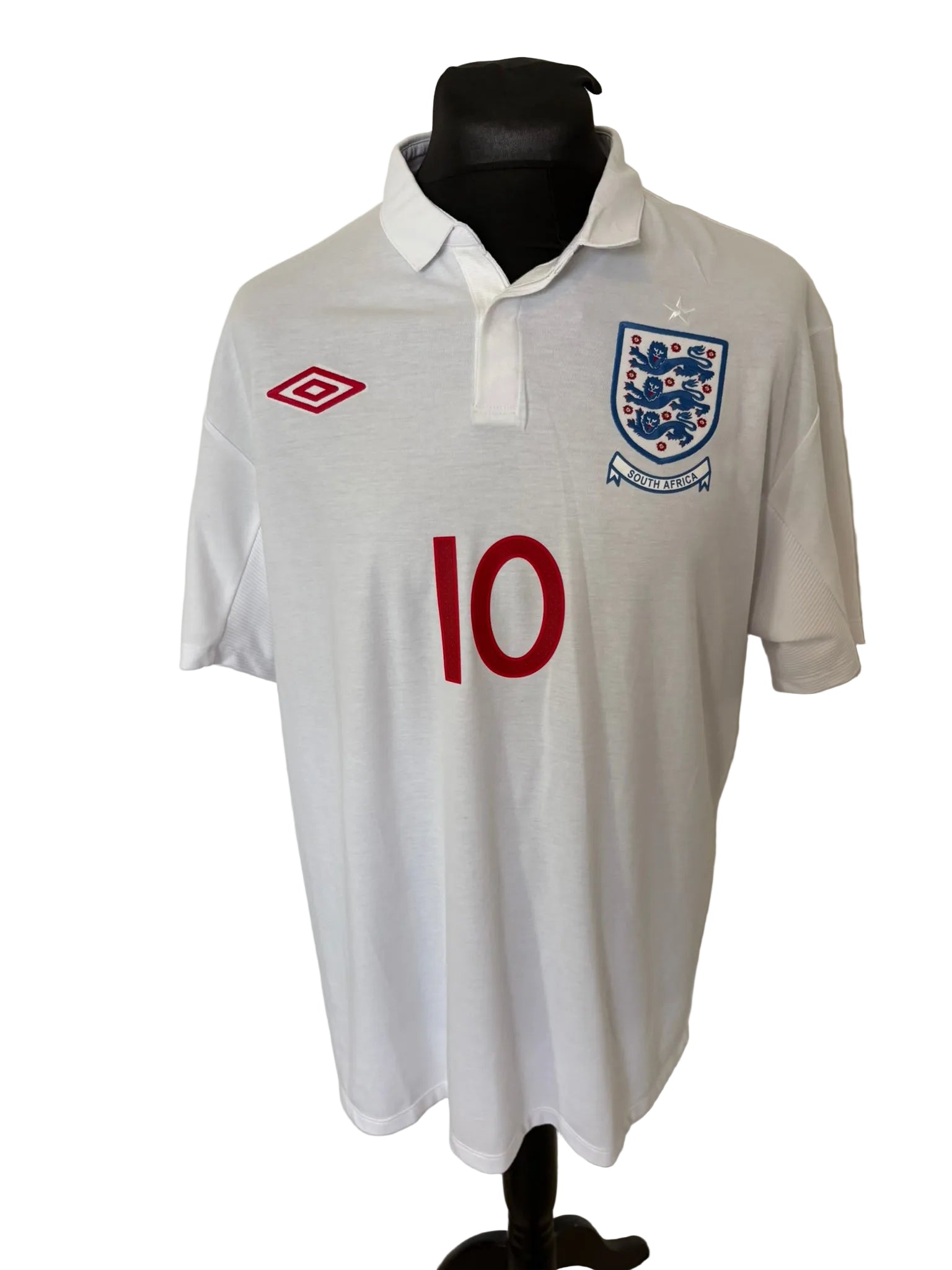 England 2009-10 home football shirt, white, XXL, 2XL, Umbro, Wayne Rooney, front