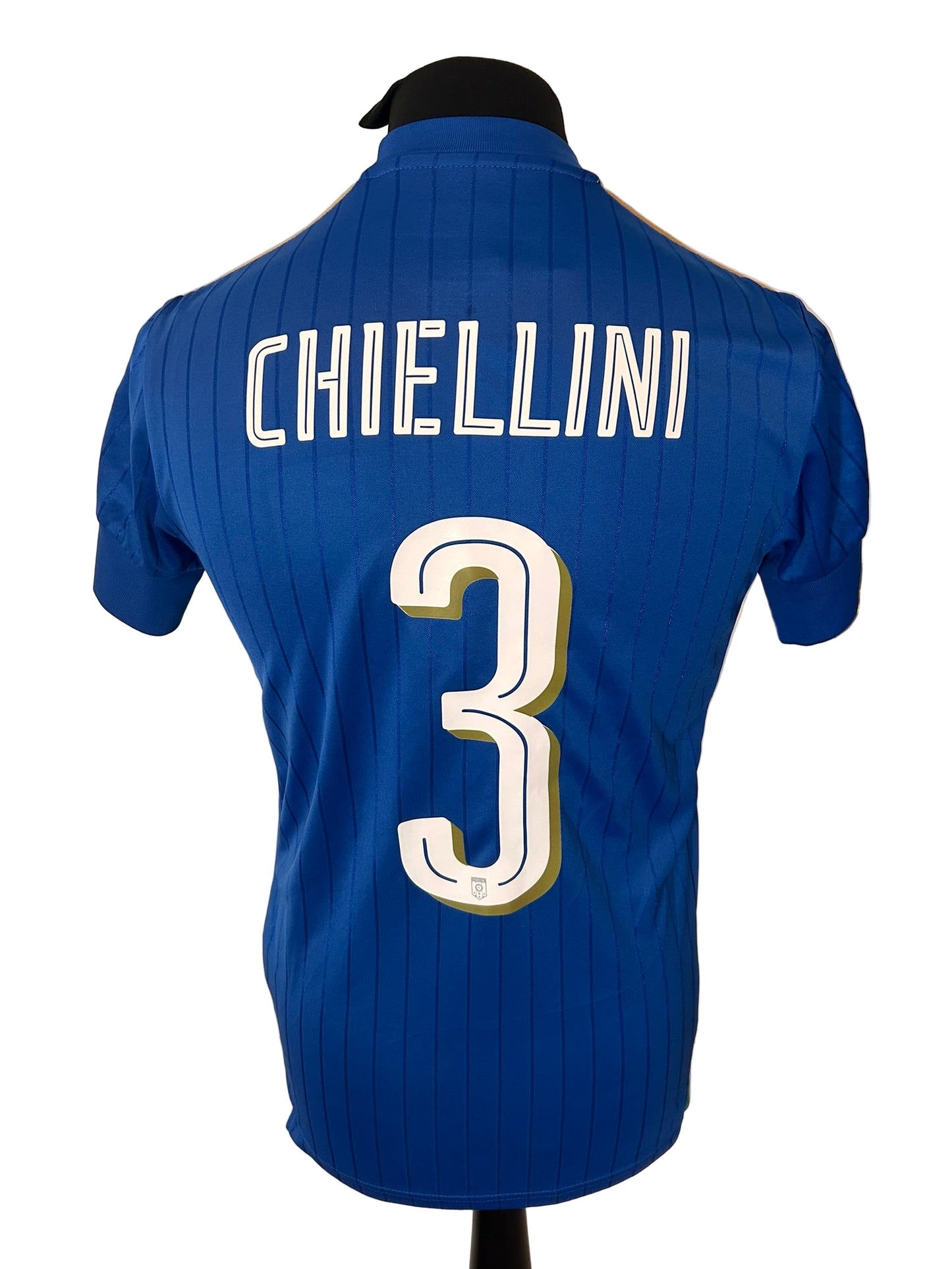 Italy 2016-17 home football shirt, Puma, small, blue, Giorgio Chiellini, back