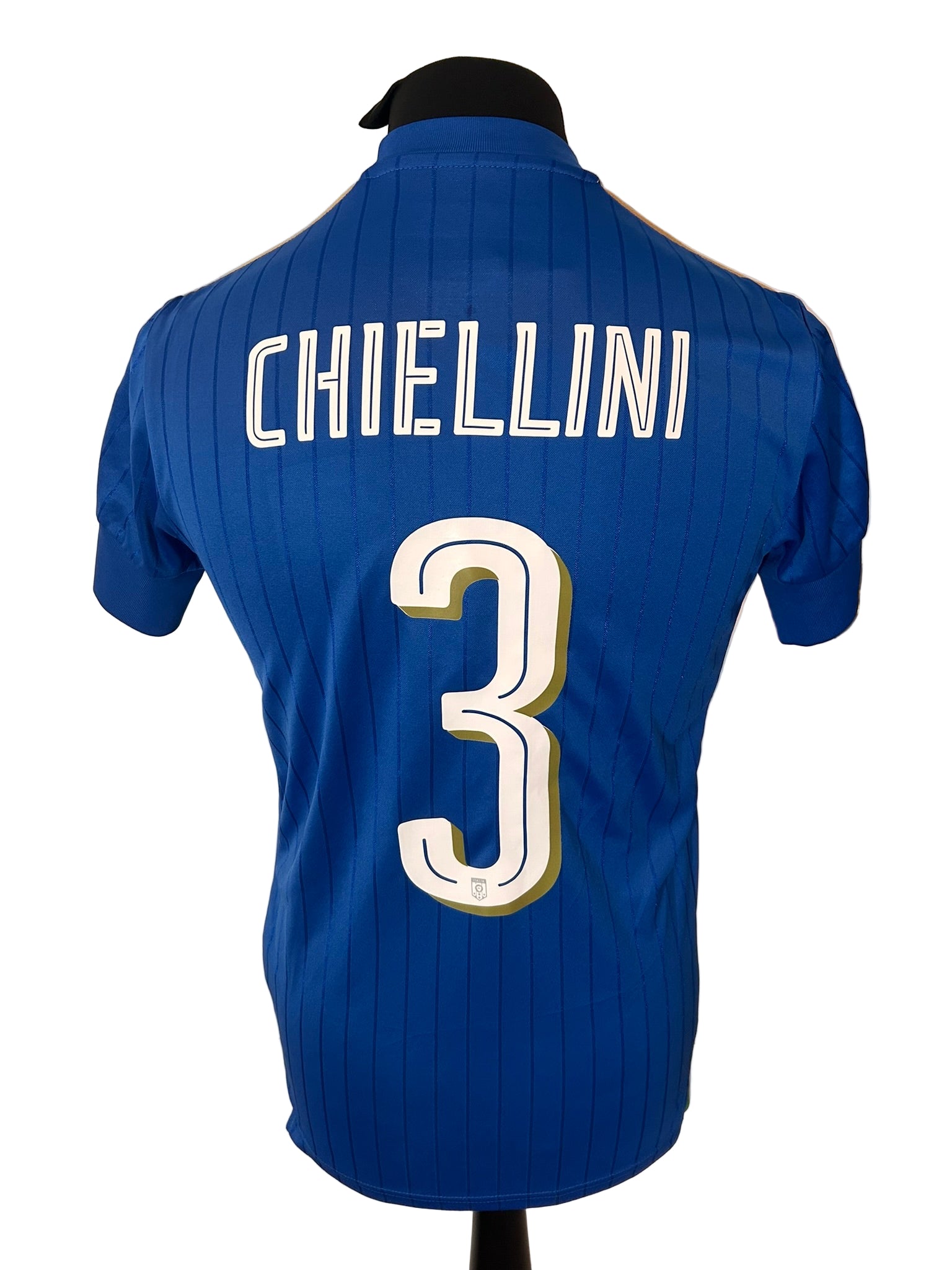 Italy 2016-17 home football shirt, Puma, small, blue, Giorgio Chiellini, back