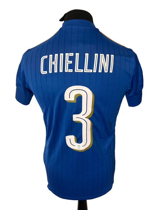 Italy 2016-17 home football shirt, Puma, small, blue, Giorgio Chiellini, back