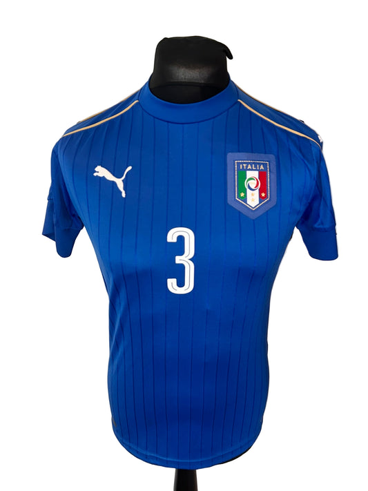 Italy 2016-17 home football shirt, Puma, small, blue, Giorgio Chiellini, front