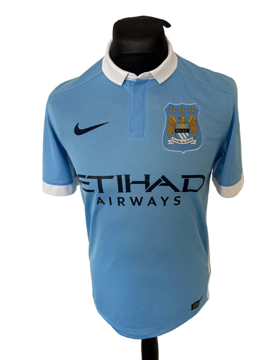 Manchester City 2015-16 home football shirt, blue, small, Nike, Sergio Aguero, front