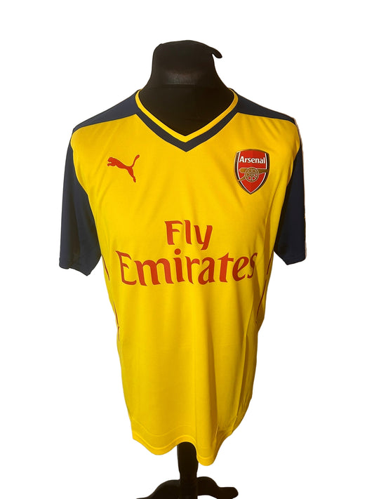 Arsenal 2014-15 away football shirt, puma, large, yellow, Mesut Ozil, front