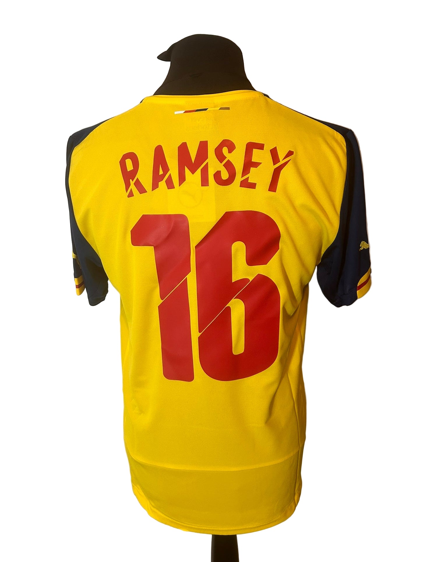 Arsenal 2014-15 away football shirt, Puma, medium, yellow, Aaron Ramsey, back