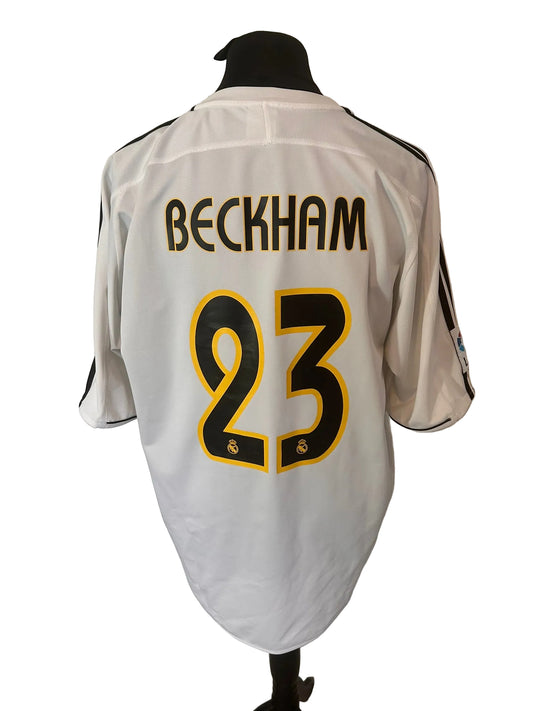Real Madrid 2003-04 home football shirt, white, Extra Large, XL, Adidas, David Beckham, back