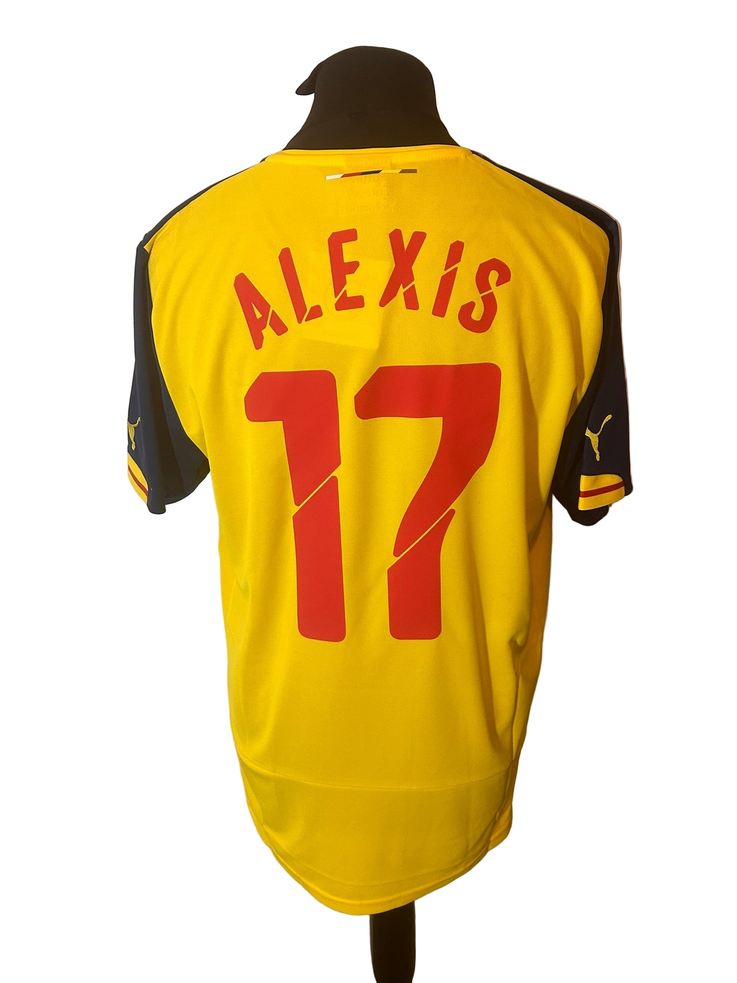 Arsenal 2014-15 away football shirt, Puma, large, yellow, Alexis Sanchez, back