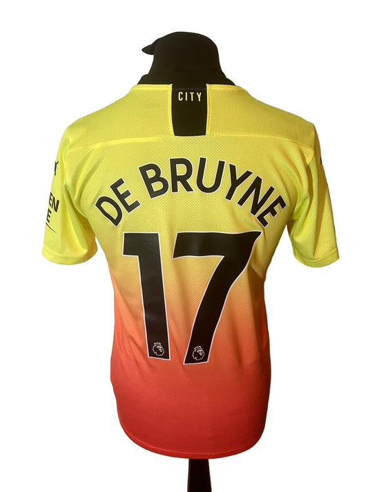 Manchester City 2019-20 third football shirt, Puma, small, yellow and pink, Kevin De Bruyne, back