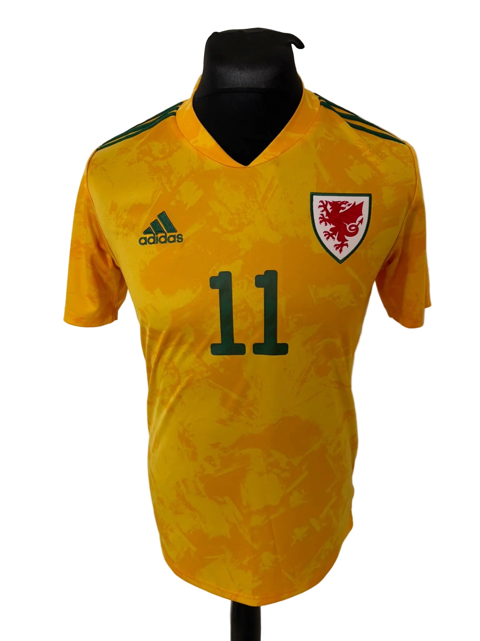 Wales 2020-21 away football shirt, yellow, small, Adidas, Gareth Bale, front