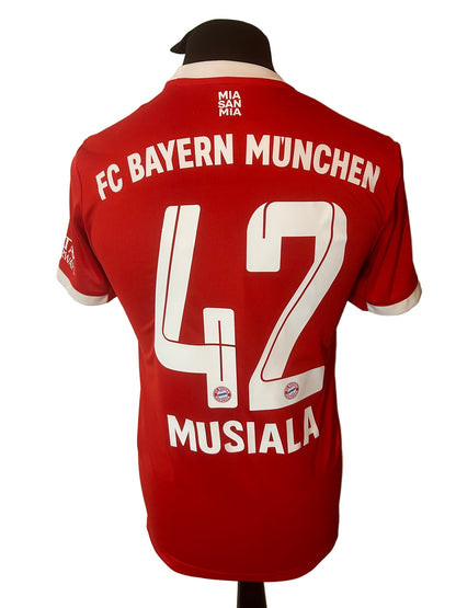 Bayern Munich 2022-23 home football shirt, adidas, small, red, Jamal Musiala, back