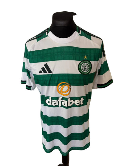 Celtic 2025-26 home football shirt, green and white, Large, Adidas, front