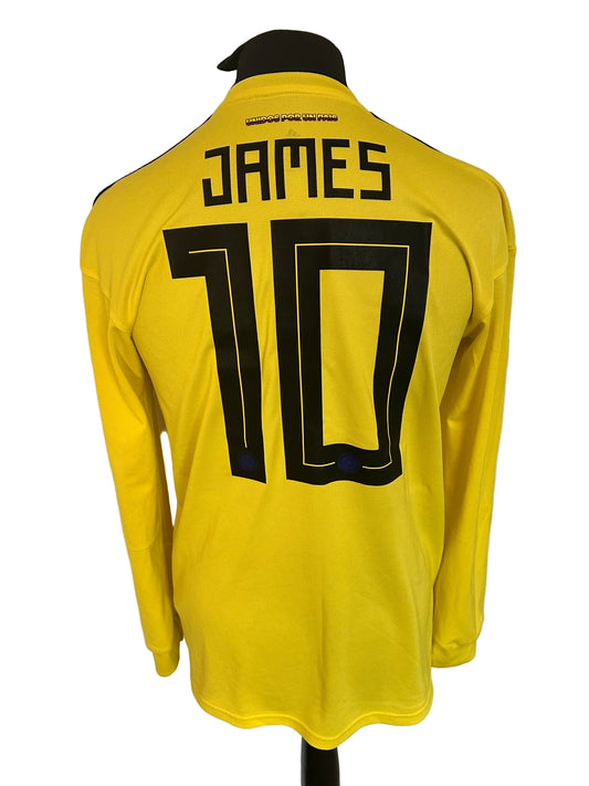 Colombia 2018-19 home football shirt, adidas, medium, yellow, long sleeves, James Rodriguez, back