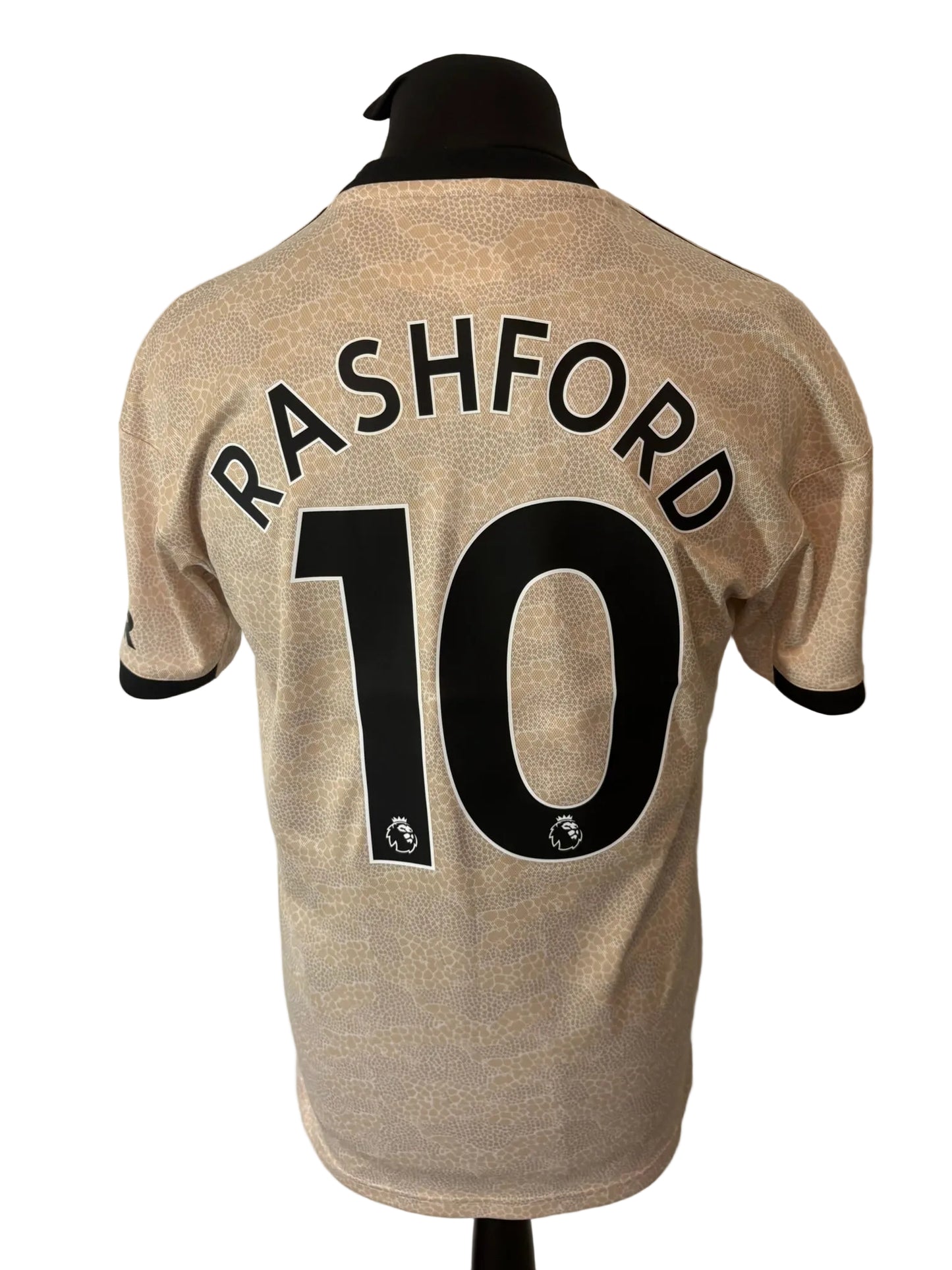 Manchester United 2019-20 away football shirt, beige, medium, Adidas, Marcus Rashford, back