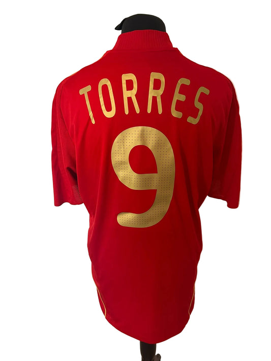 Spain 2007-09 home football shirt, red, Large, Adidas, Fernando Torres, back