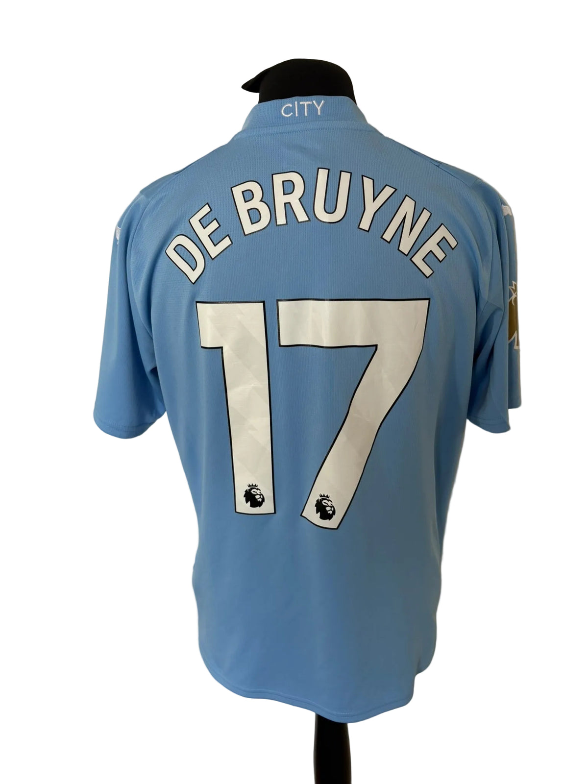 Manchester City 2023-24 home football shirt, blue, Large, Puma, Kevin De Bruyne, back