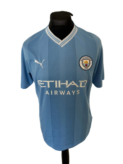 Manchester City 2023-24 home football shirt, blue, Large, Puma, Kevin De Bruyne, front