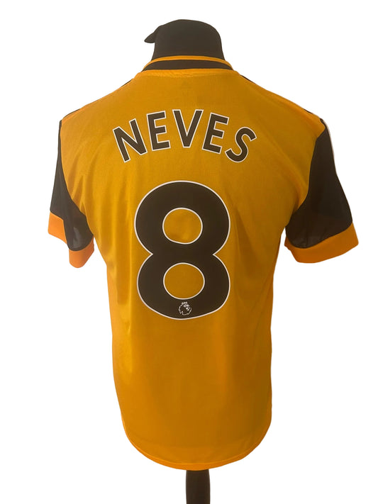 Wolves, Wolverhampton Wanderers 2020-21 home football shirt, gold, medium, Adidas, Ruben Neves, back