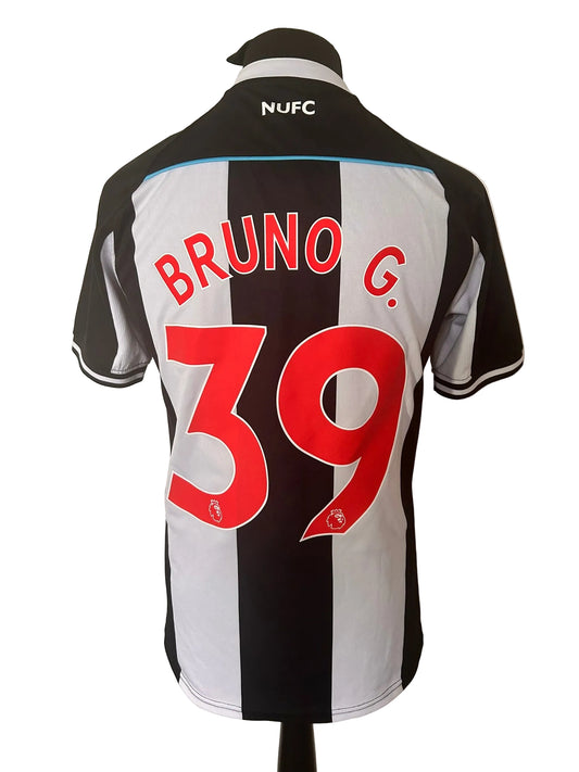 Newcastle United 2021-22 home football shirt, black and white, medium, Castore, Bruno Guimaraes, back