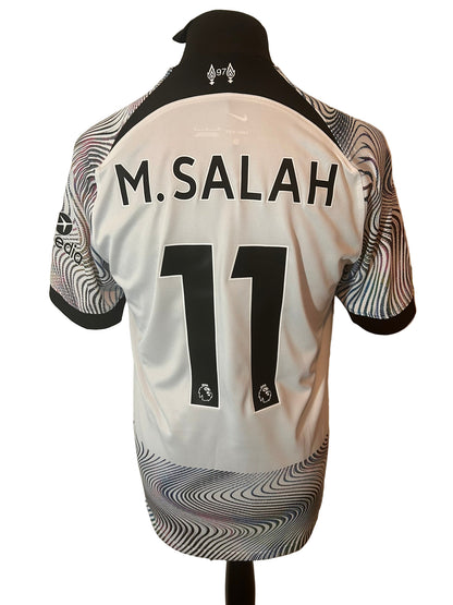 Liverpool 2022-23 away football shirt, Nike, medium, white, Mohamed Salah, back