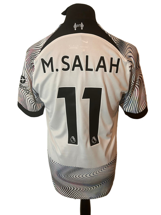 Liverpool 2022-23 away football shirt, Nike, medium, white, Mohamed Salah, back