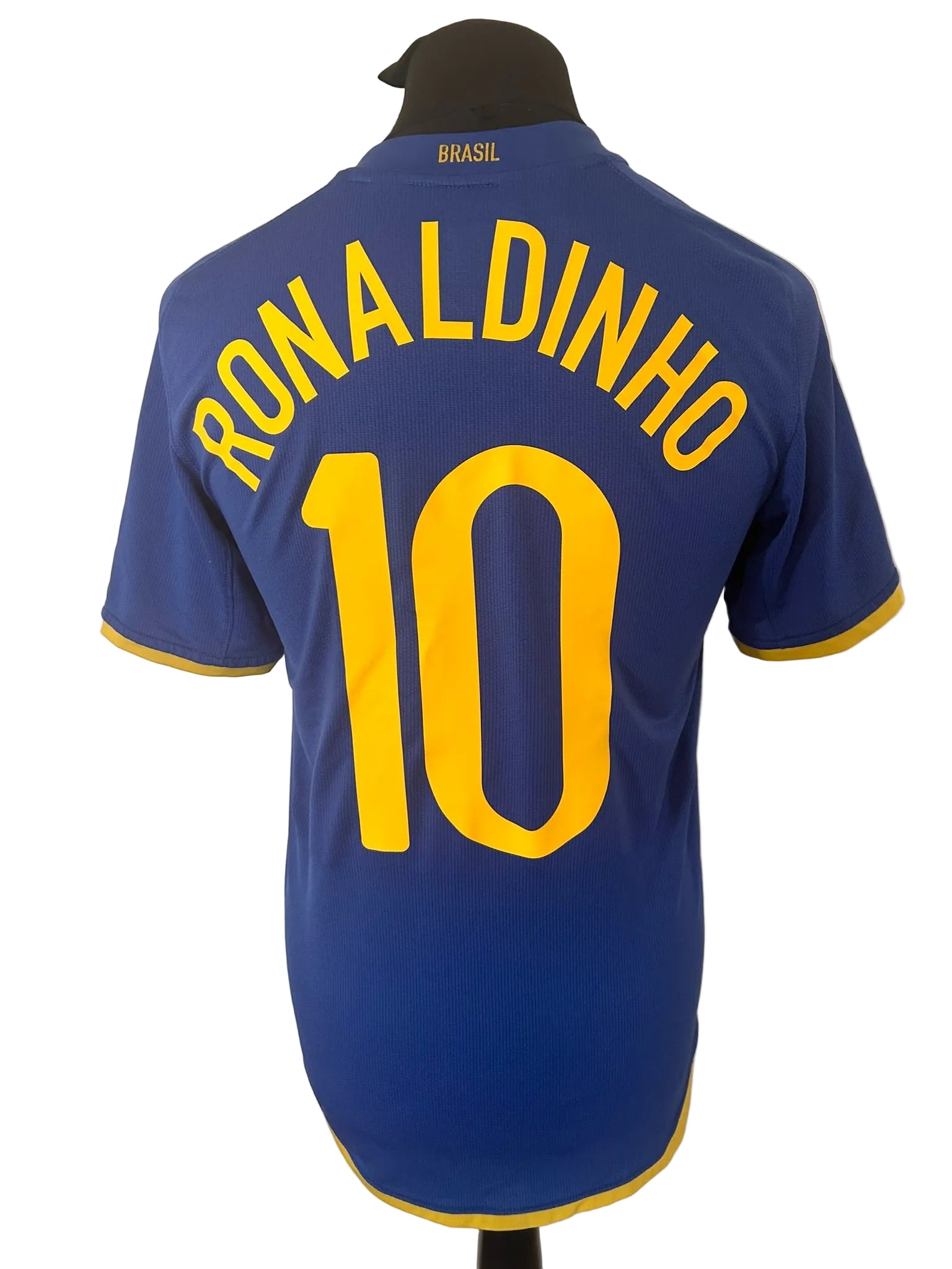 Brazil 2008-10 away football shirt, blue, small, Nike, Ronaldinho, back