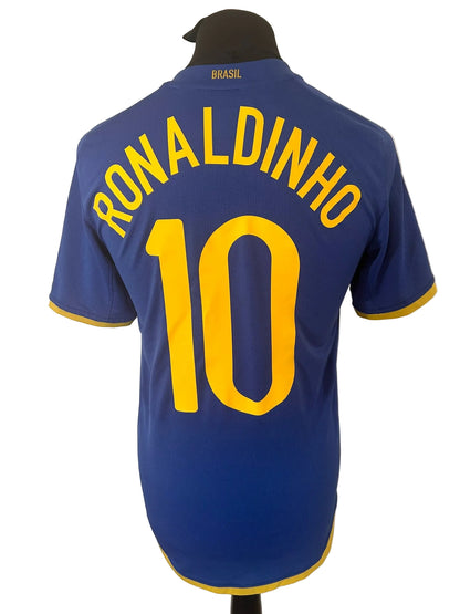 Brazil 2008-10 away football shirt, blue, small, Nike, Ronaldinho, back
