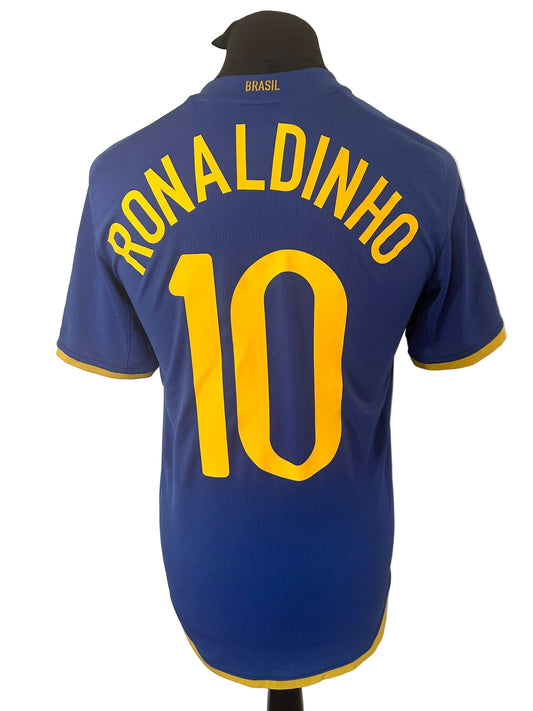 Brazil 2008-10 away football shirt, blue, small, Nike, Ronaldinho, back
