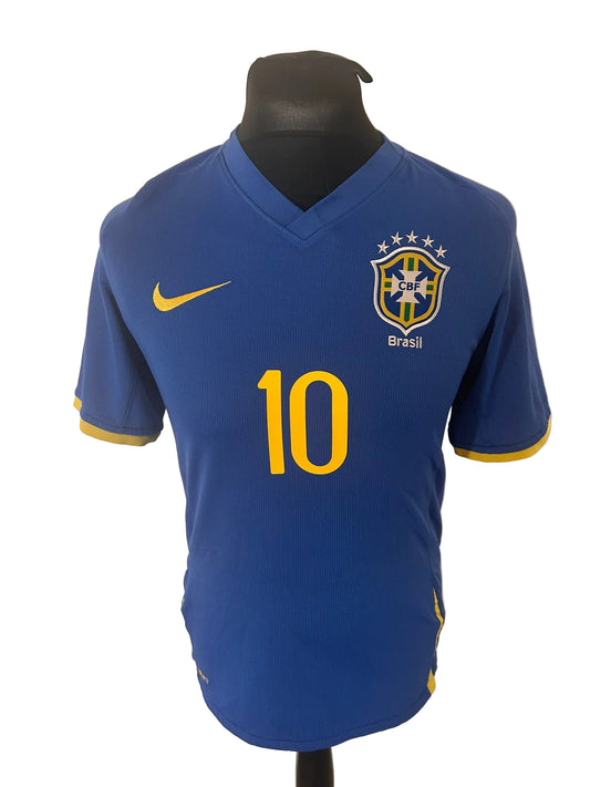 Brazil 2008-10 away football shirt, blue, small, Nike, Ronaldinho, front