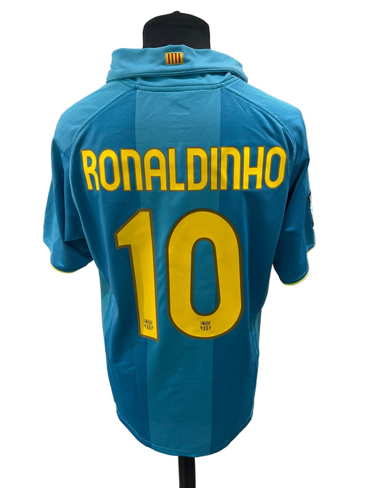 Barcelona 2007-09 away football shirt, blue, medium, Nike, Ronaldinho, back