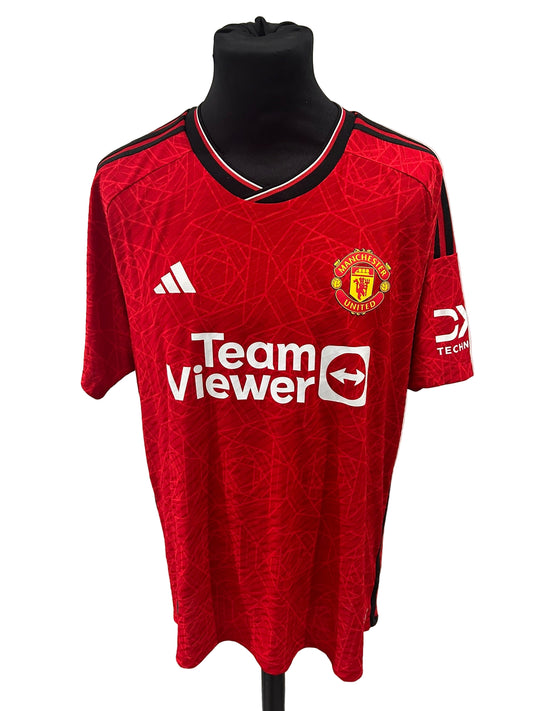 Manchester United 2023-24 home football shirt, red, extra large, XL, Adidas, Kobbie Mainoo, front