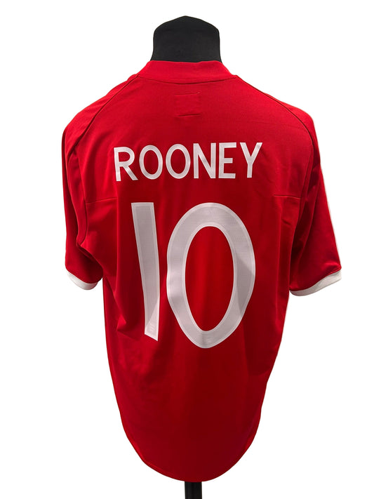 England 2010-11 away football shirt, red, large, Umbro, Wayne Rooney, back