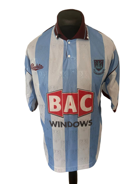 West Ham United 1991-92 home football shirt, blue and white, medium, Bukta, front